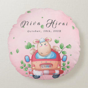 Cute Baby Lamb Baby Shower Round Pillow