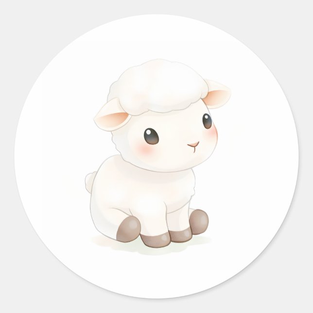 Cute Baby Lamb Sticker Watercolor Illustration  (Front)