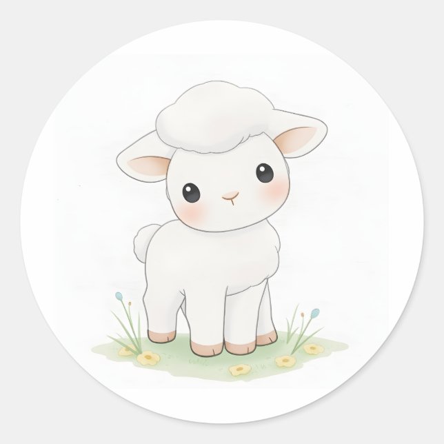 Cute Baby Lamb Watercolor Illustration Sticker (Front)