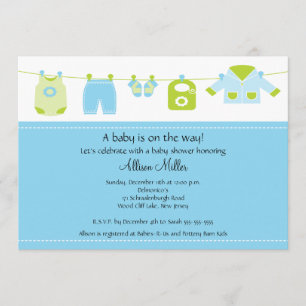 Cute Baby Laundry Clothesline Boy Baby Shower Invitation