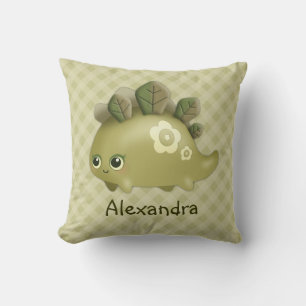 Cute Baby Leafy Dino - kawaii style, personalized Throw Pillow