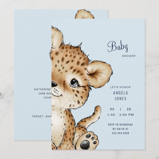 Cute Baby Leopard Baby Shower Invitation (Front/Back)