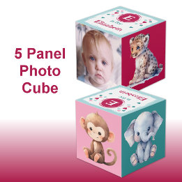 Cute baby leopard photo name for nursery pink cube