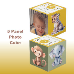 Cute baby leopard photo name for nursery yellow cube