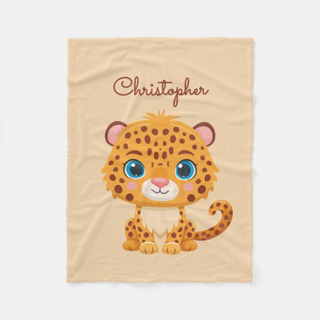 Cute Baby Leopard Safari Animal Kids Fleece Blanket (Front)