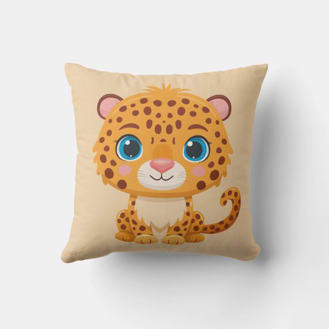 Cute Baby Leopard Safari Animal Kids Throw Pillow (Back)
