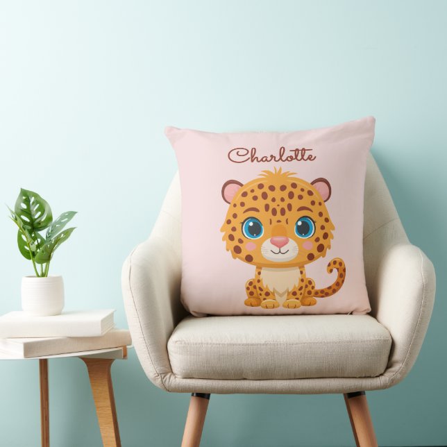 Cute Baby Leopard Safari Animal Kids Throw Pillow (Chair)