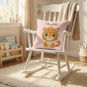Cute Baby Leopard Safari Animal Kids Throw Pillow