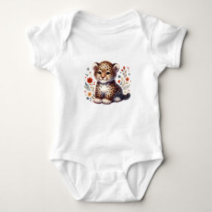 Cute Baby Leopard with Flowers Bodysuit