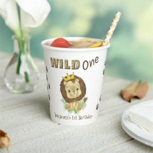 Cute Baby Lion 1st First Birthday wild one Paper Cups