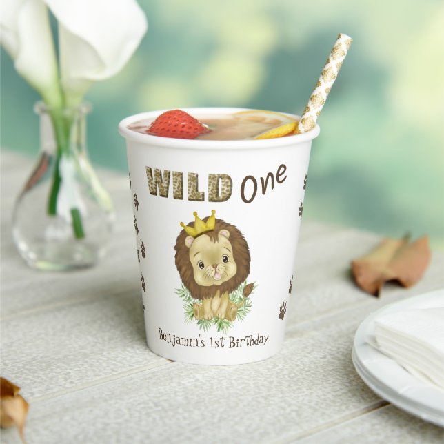 Cute Baby Lion 1st First Birthday wild one Paper Cups (Insitu)