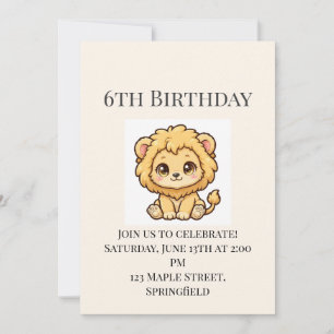 Cute Baby Lion 6th Birthday Invitation