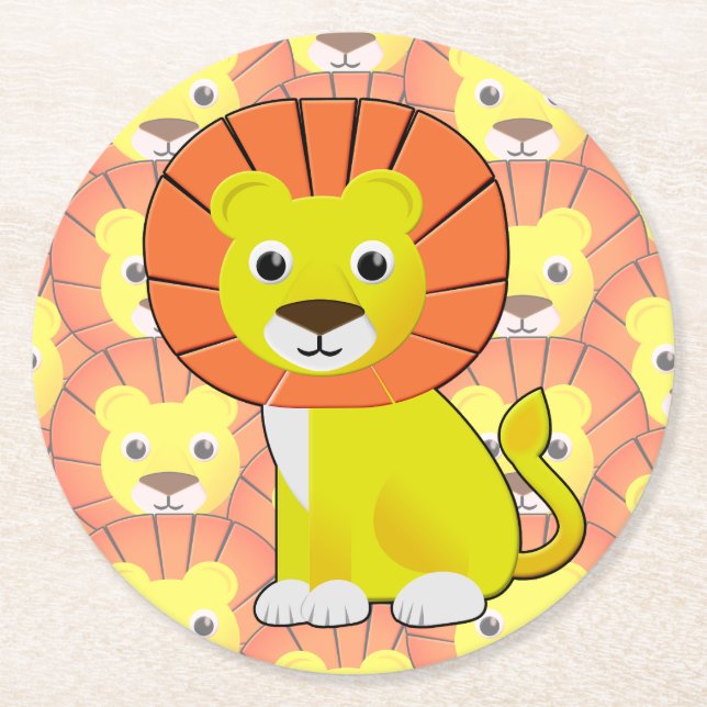 Cute Baby Lion All Over Print Pattern Round Paper Coaster (Front)