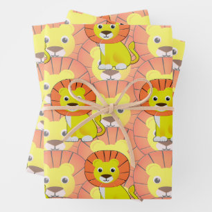 Cute Baby Lion All Over Print Pattern Wrapping Paper Sheet