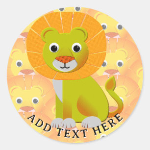 Cute Baby Lion All Over Vintage Print Pattern Classic Round Sticker