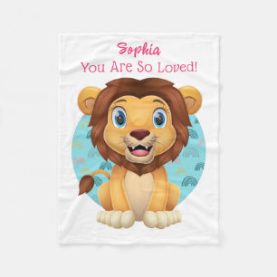 Cute Baby Lion Art, Child's Name & Message Fleece Blanket