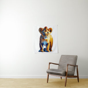Cute Baby Lion Cub Art for Wildlife Lovers Tapestry