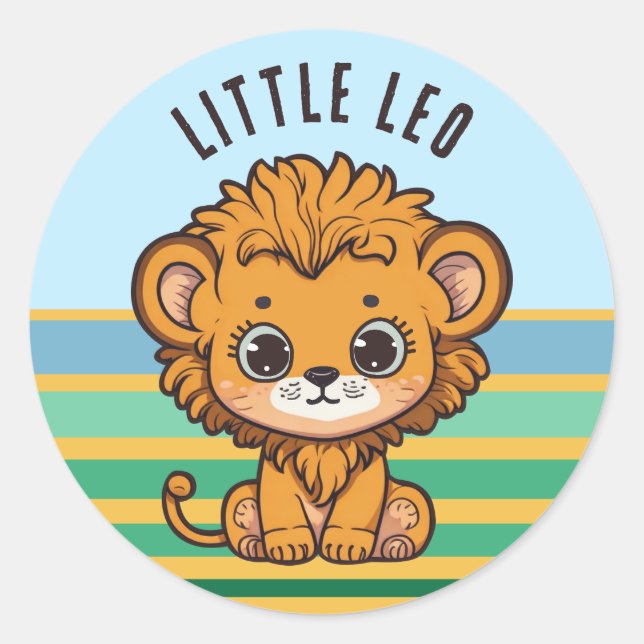 Cute baby lion cub - little Leo Classic Round Sticker (Front)