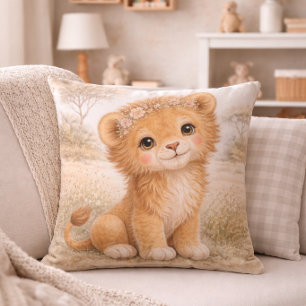 Cute Baby Lion Neutral Kids Room Throw Pillow