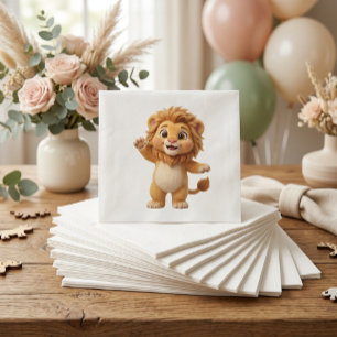 Cute Baby Lion Safari Baby Shower Napkins