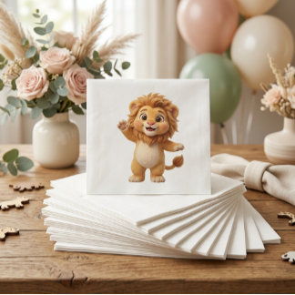 Cute Baby Lion Safari Baby Shower Napkins