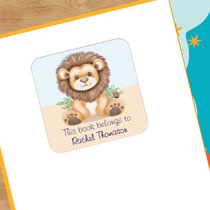 Cute Baby Lion This Book Belongs To Personalized Square Sticker