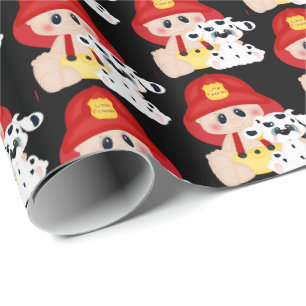 Cute baby little fireman tiled wrapping paper