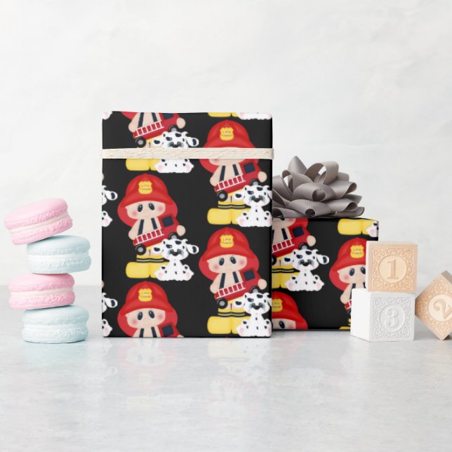 Cute baby little fireman tiled wrapping paper (Baby Shower)