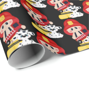 Cute baby little fireman tiled wrapping paper