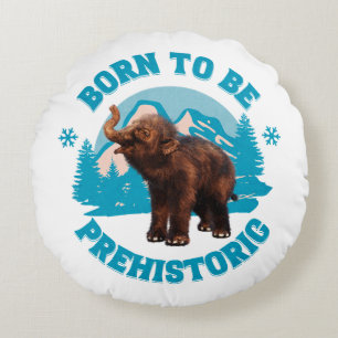 Cute Baby Mammoth Prehistoric Kids Birthday Round Pillow