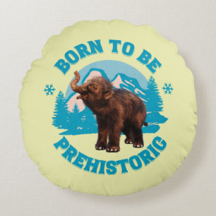 Cute Baby Mammoth Prehistoric Kids Birthday Round Pillow
