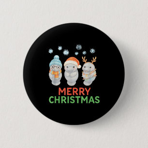 Cute Baby Manatee Santa Reindeer Christmas Manatee 2 Inch Round Button