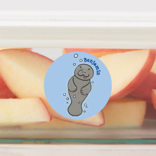 Cute baby manatee with bubbles illustration