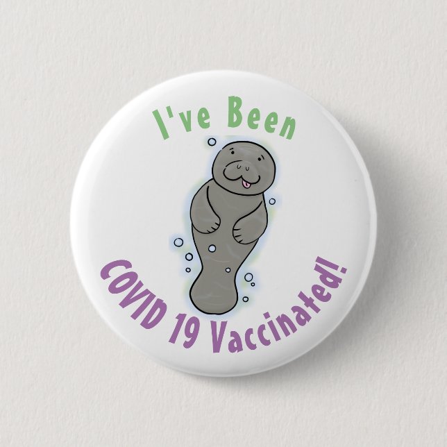 Cute baby manatee with bubbles illustration 2 inch round button (Front)