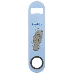 Cute baby manatee with bubbles illustration bar key