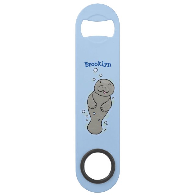Cute baby manatee with bubbles illustration bar key (Front)