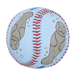 Cute baby manatee with bubbles illustration  baseball