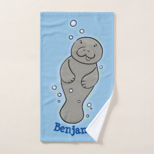 Cute baby manatee with bubbles illustration bath towel set