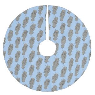 Cute baby manatee with bubbles illustration brushed polyester tree skirt