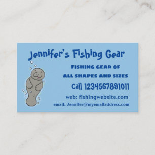 Cute baby manatee with bubbles illustration business card