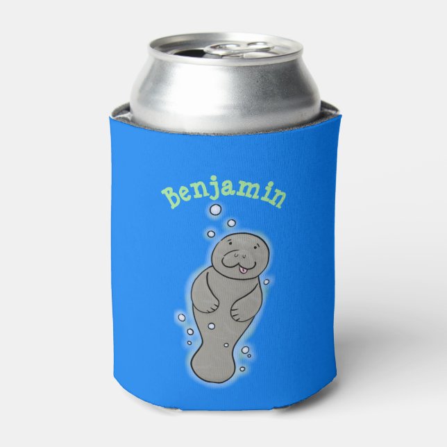Cute baby manatee with bubbles illustration can cooler (Can Front)