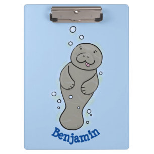 Cute baby manatee with bubbles illustration clipboard