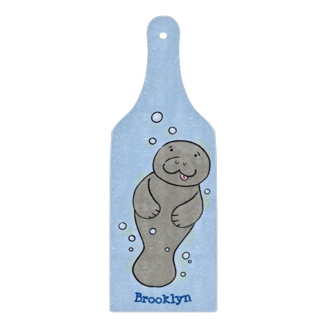 Cute baby manatee with bubbles illustration cutting board (Front)