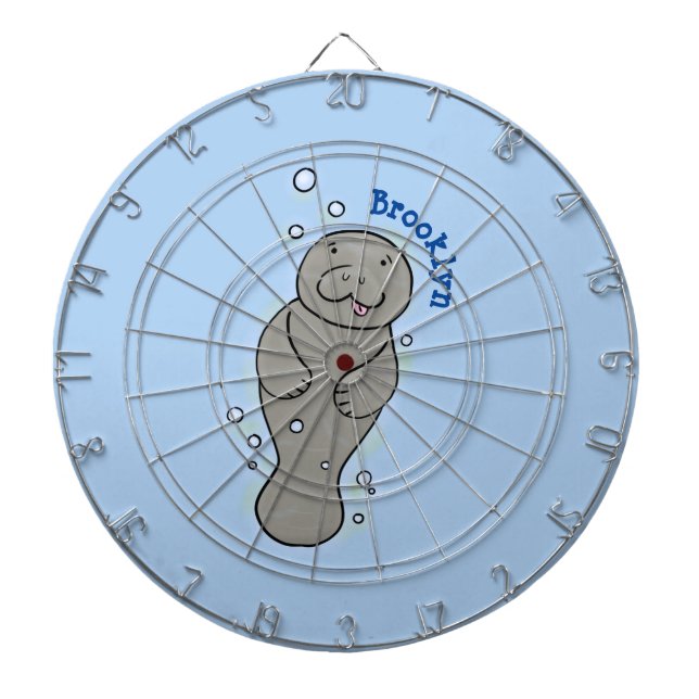 Cute baby manatee with bubbles illustration dartboard (Front)