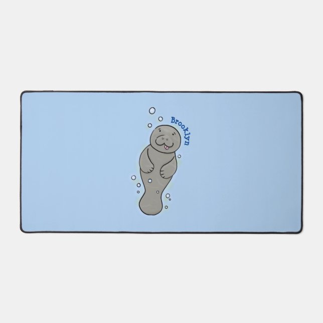 Cute baby manatee with bubbles illustration desk mat (Front)