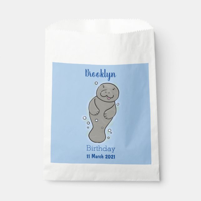 Cute baby manatee with bubbles illustration favour bag (Front)