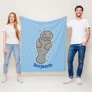 Cute baby manatee with bubbles illustration fleece blanket