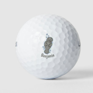 Cute baby manatee with bubbles illustration golf balls