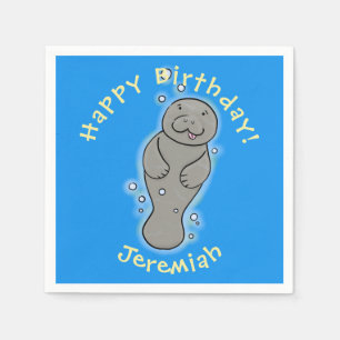 Cute baby manatee with bubbles illustration napkin