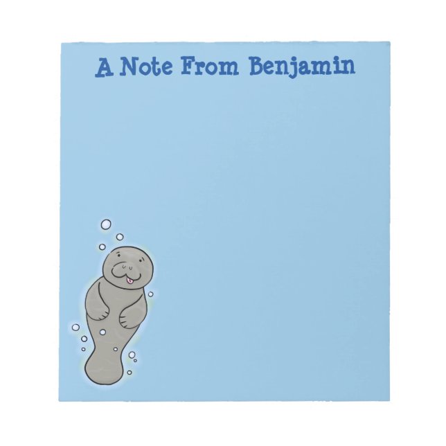 Cute baby manatee with bubbles illustration notepad (Front)